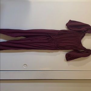 Maroon Polka Dot Off the shoulder Jumpsuit
